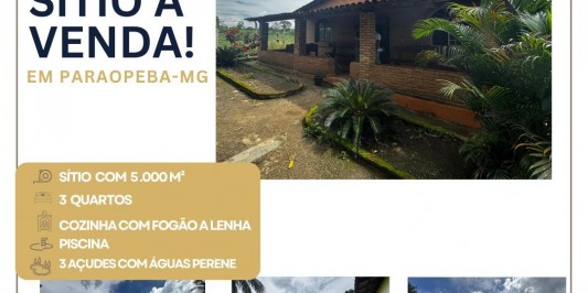 SÍTIO A VENDA EM PARAOPEBA-MG